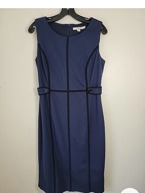 Boden Navy Ponte Sheath Midi Dress with Black Piping 10Long